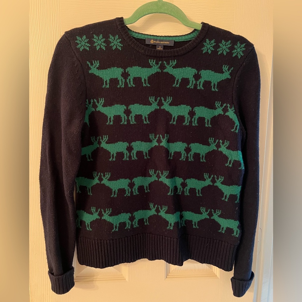 Brooks Brothers Navy and Green Reindeer Sweater